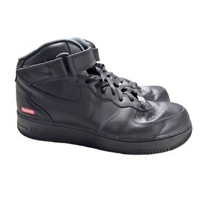 Nike Air Force 1 Mid Supreme Black Leather Sneakers FZ8784-001 Mens 13